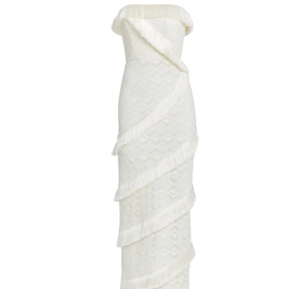 NWT PatBO White Crochet Strapless Fringe Trim Maxi Size 2 - Picture 4 of 8